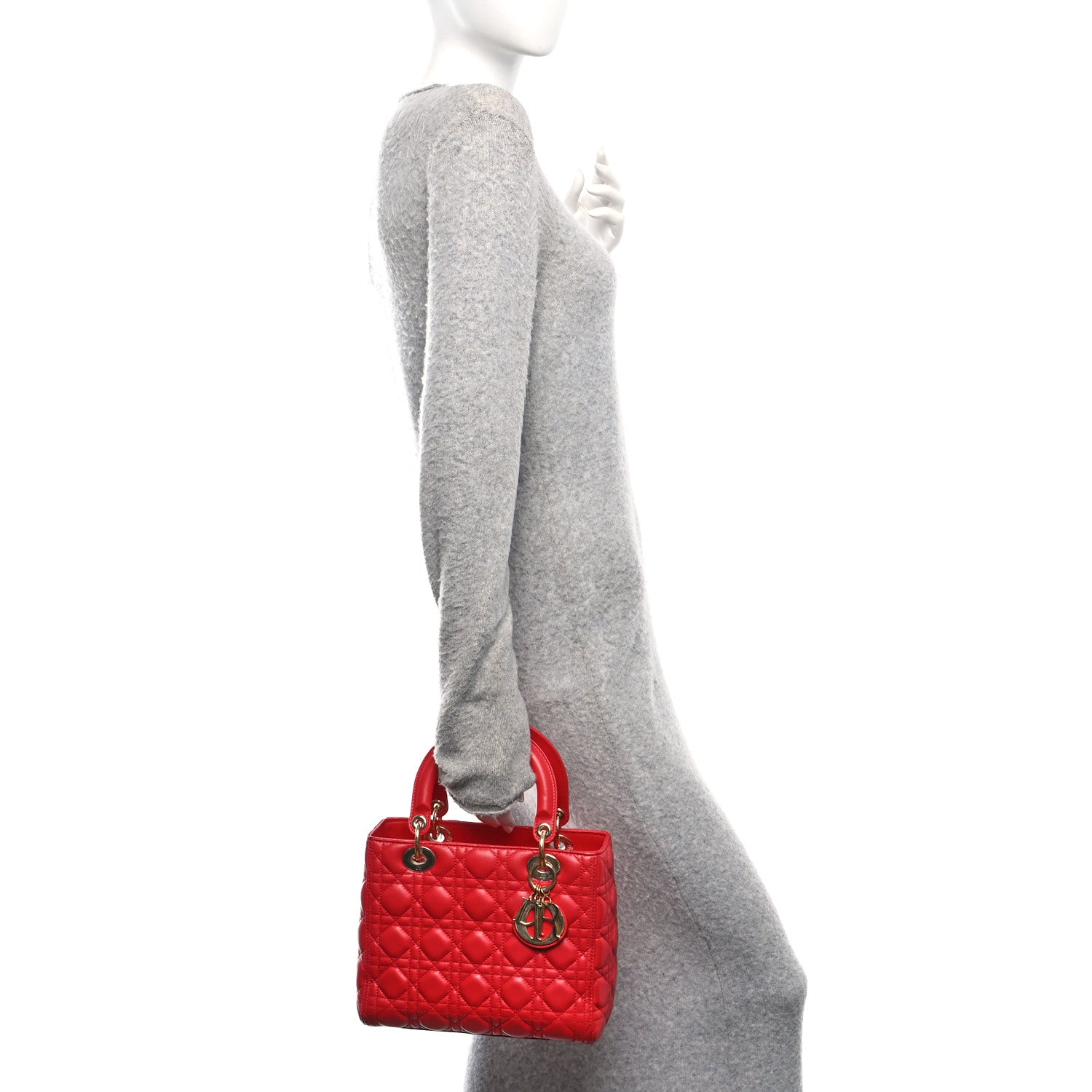 Lambskin Cannage Medium Lady D1OR Red