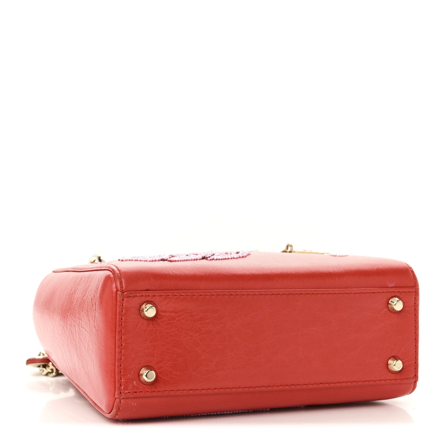 Calfskin Beaded Mini Lady D1OR Rouge Multicolor