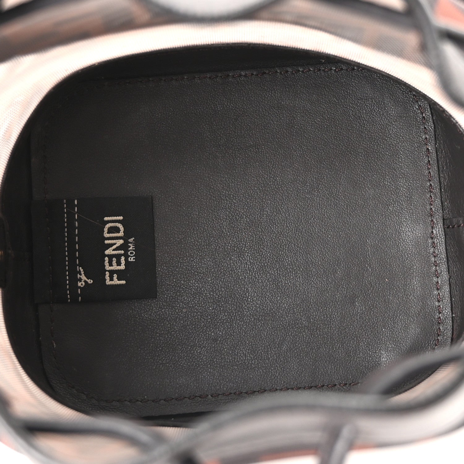 Mesh Vitello Grace F is FNDI FF 1974 Mini Mon Tresor Bucket Bag Marrone Black Ebano