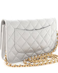 Caviar Quilted Textured CC Wallet on Chain WOC Grey