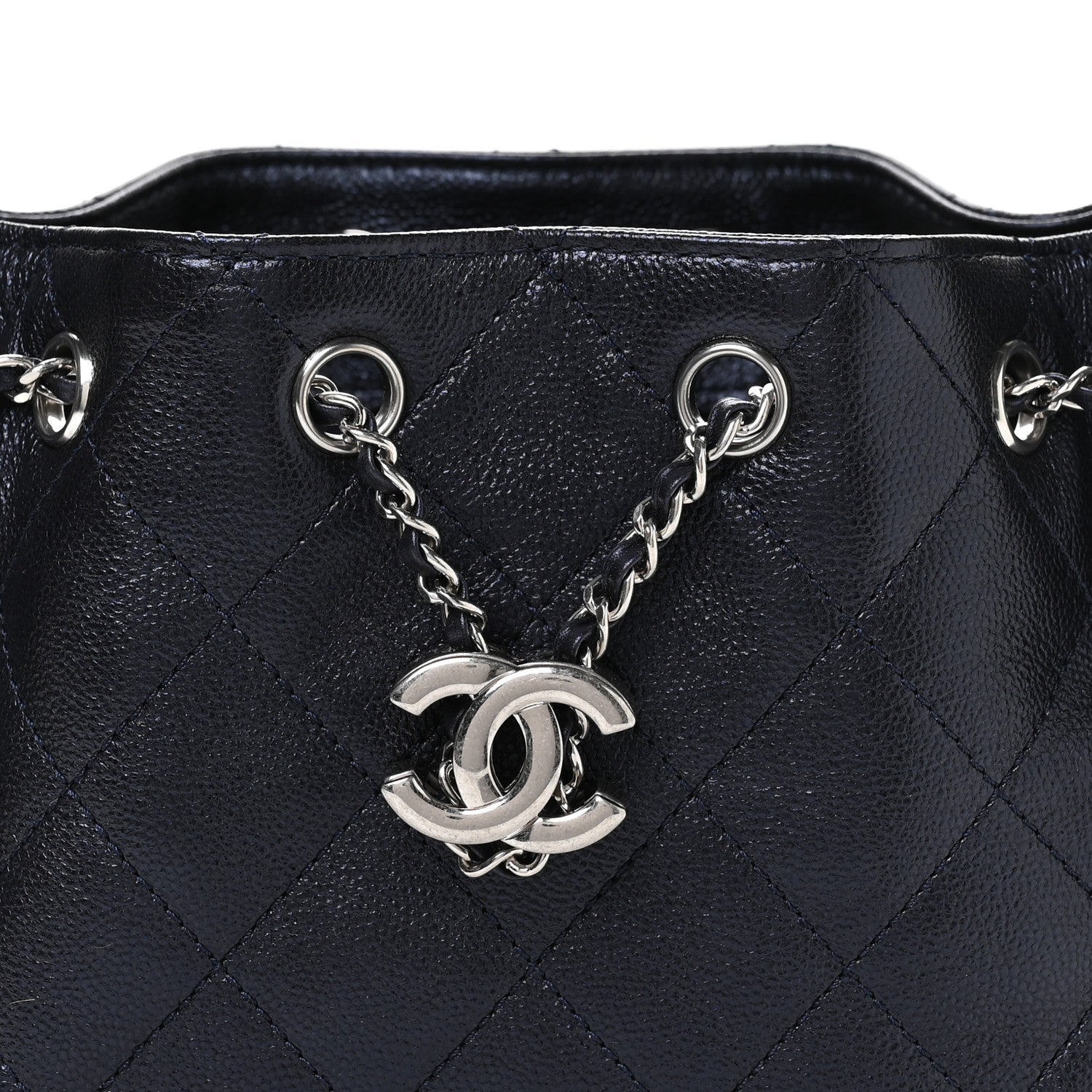 Metallic Caviar Quilted Mini CHNL 25 Handbag Dark Blue
