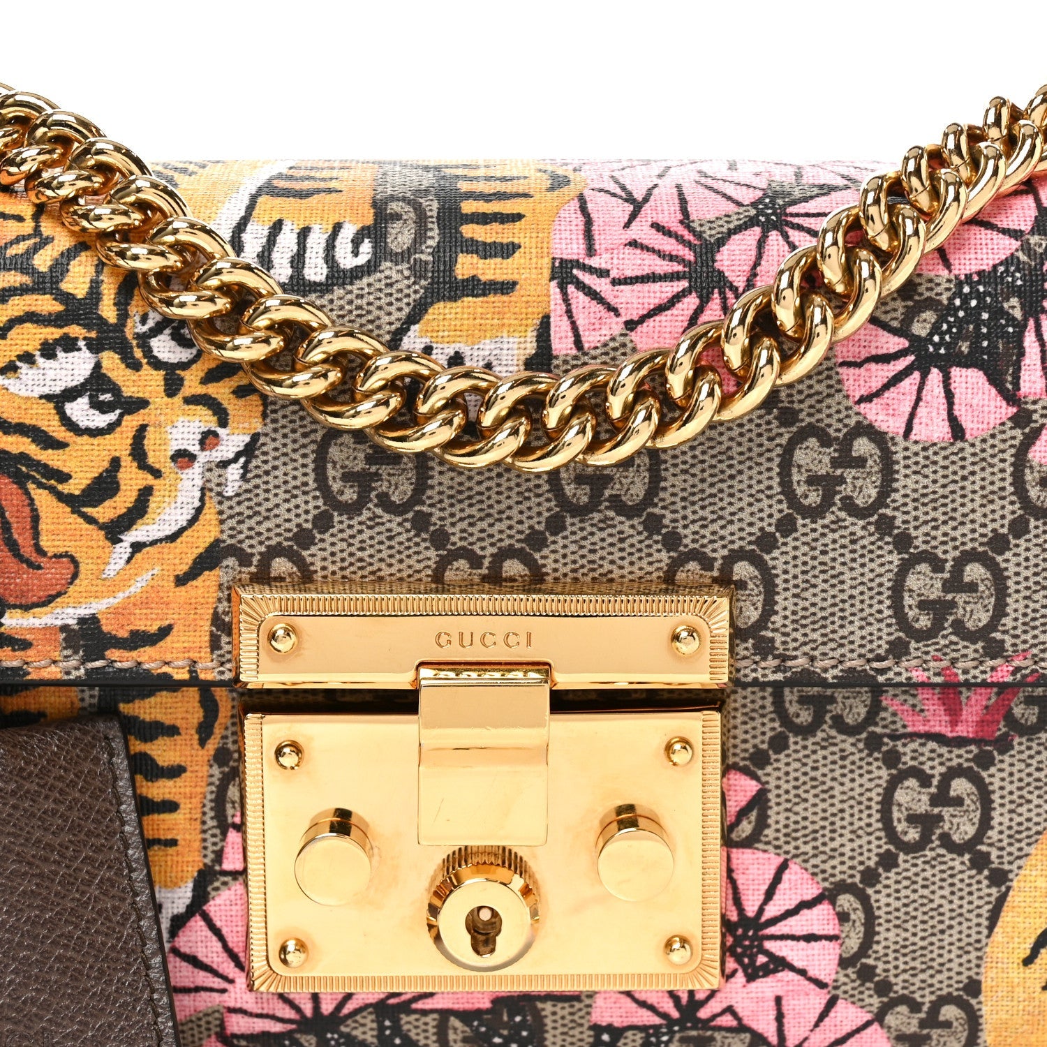 GG Supreme Monogram Bengal Small Padlock Shoulder Bag Beige Pink