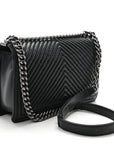 Wrinkled Lambskin Chevron Quilted New Medium Boy Flap Navy Blue