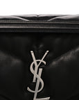 Lambskin Quilted Medium Loulou Puffer Monogram Chain Satchel Black