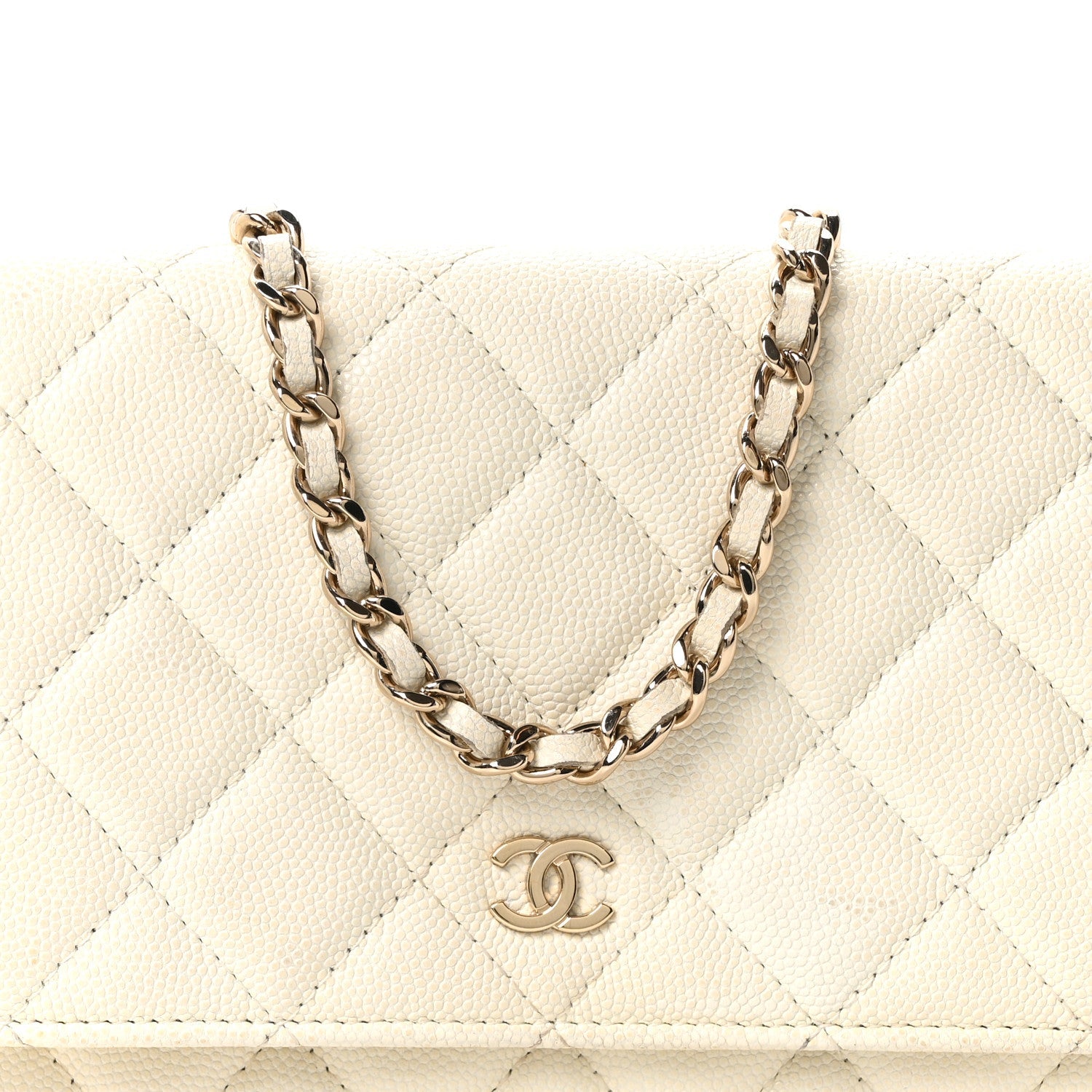 Caviar Quilted Wallet On Chain WOC White