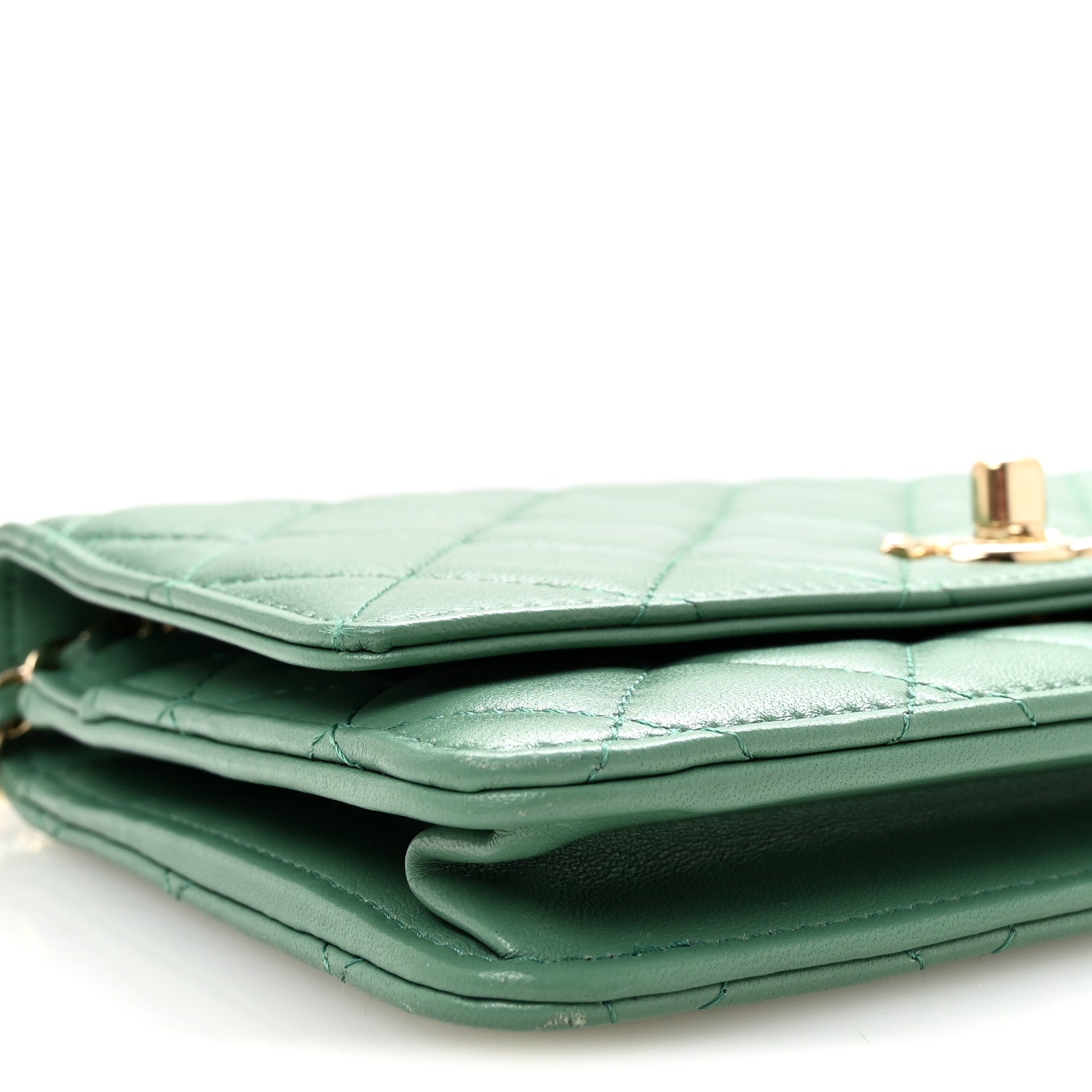 Lambskin Quilted Trendy CC Wallet On Chain WOC Green