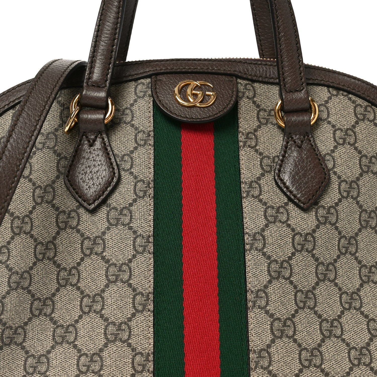 GG Supreme Monogram Web Medium Ophidia Top Handle Dome Bag Brown
