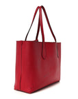 Grainy Calfskin Haymarket Check Medium Reversible Tote Red