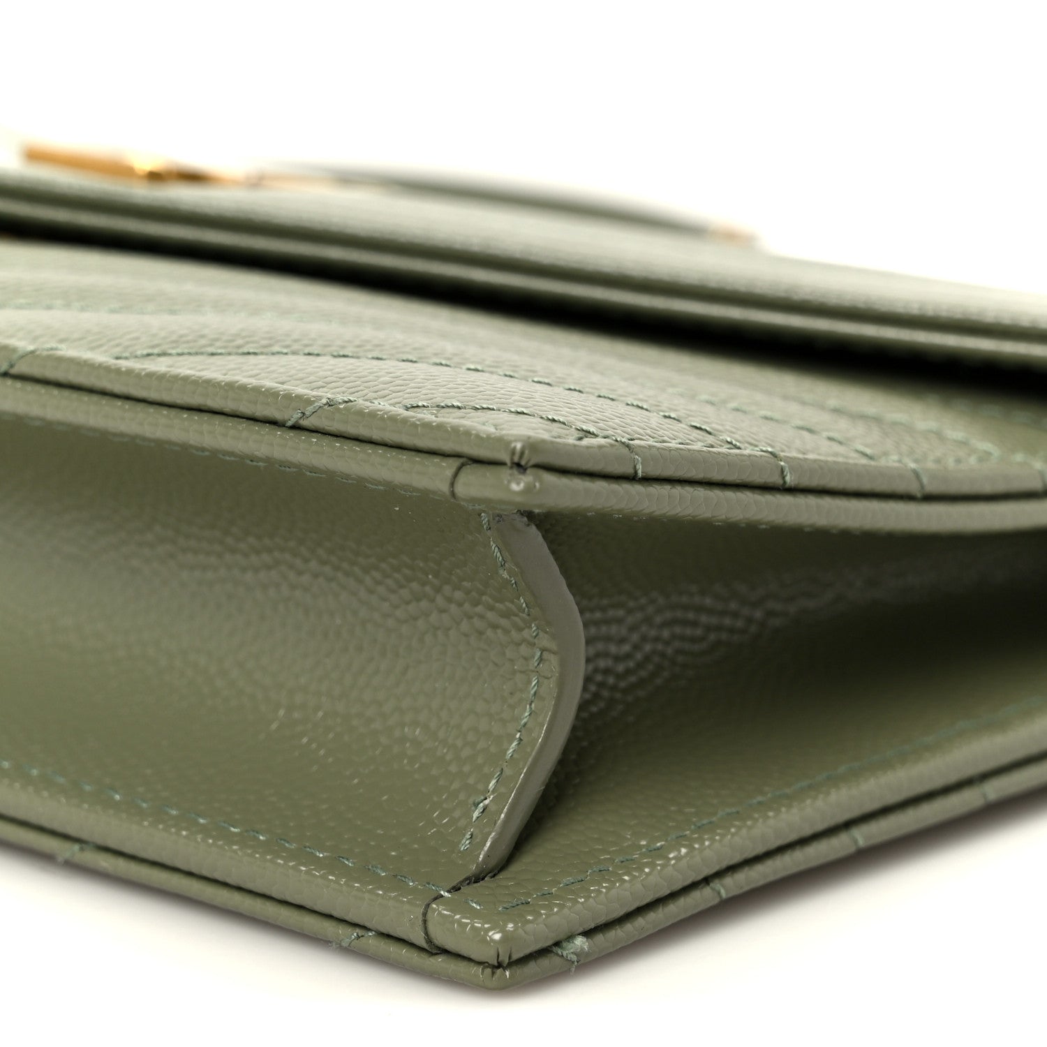 Grain De Poudre Matelasse Chevron Monogram Envelope Chain Wallet Light Sage