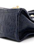 Calfskin Crocodile Embossed Gold Metallic Edge Hardware Mini City Bleu
