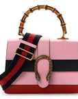 Moon Calfskin Web Medium Dionysus Bamboo Top Handle Bag Sugar Pink Blue Agata Hibiscus Red