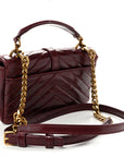 Shiny Calfskin Matelasse Chevron Monogram Mini College Bag Deep Hot Wine