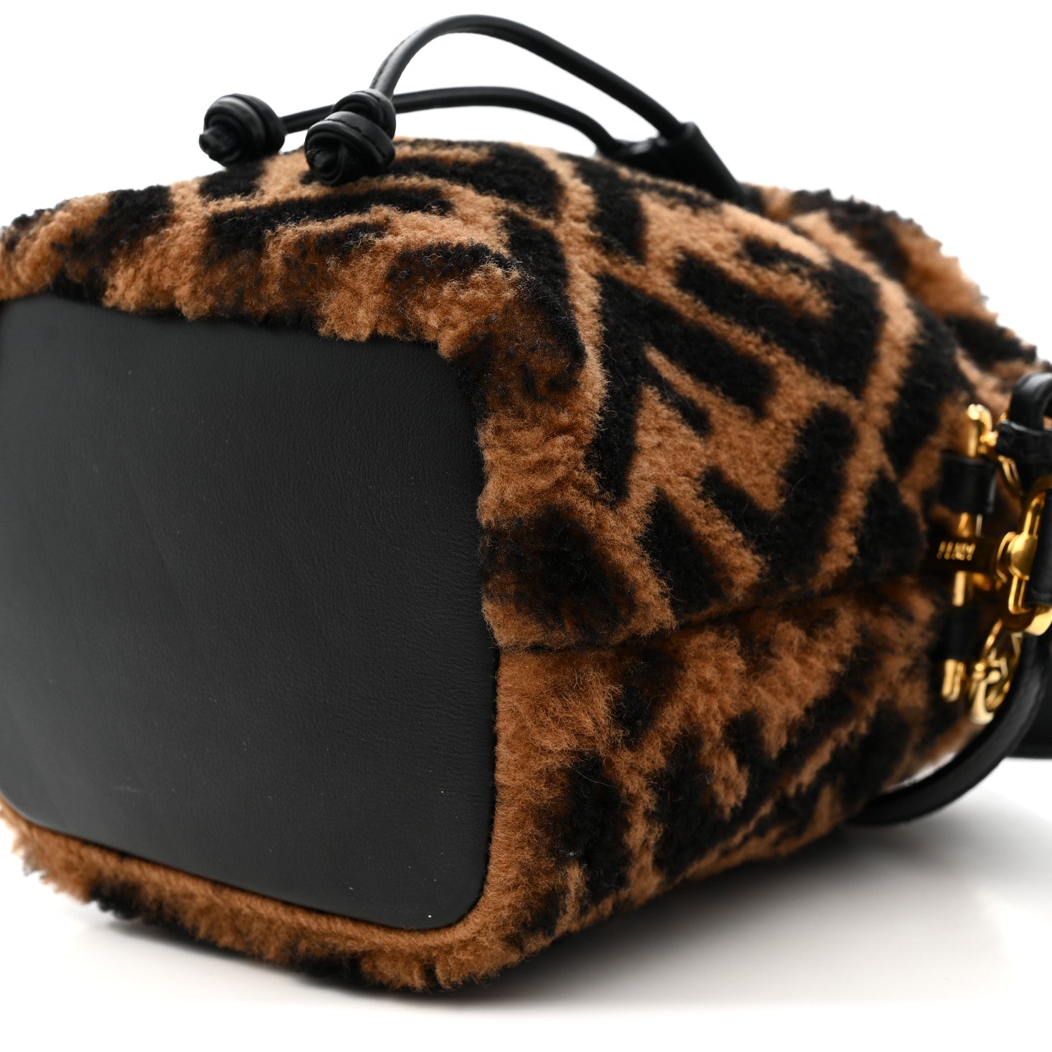 Shearling Vitello Dolce F is FNDI Macro FF 1974 Mini Mon Tresor Bucket Bag Tobacco Black