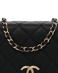 Caviar Quilted Striated CC Wallet On Chain WOC Black