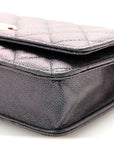 Iridescent Caviar Quilted Wallet On Chain WOC Green
