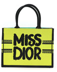 Canvas Embroidered Medium Miss D1OR Graffiti Book Tote Green Blue