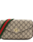 GG Supreme Monogram Textured Dollar Calfskin Web Mini Ophidia Envelope Shoulder Bag Beige Ebony