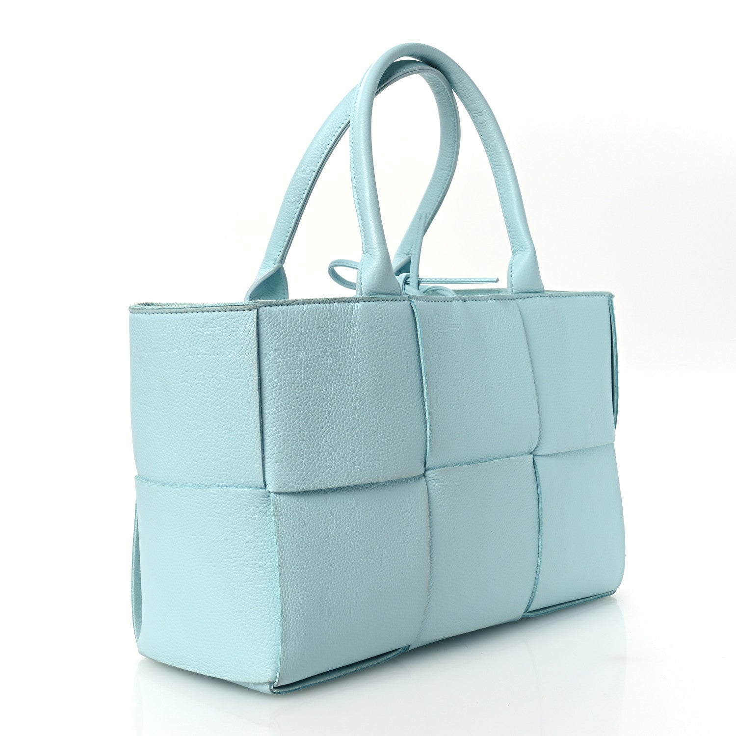 Grained Calfskin Maxi Intrecciato Small Arco Tote Pale Blue