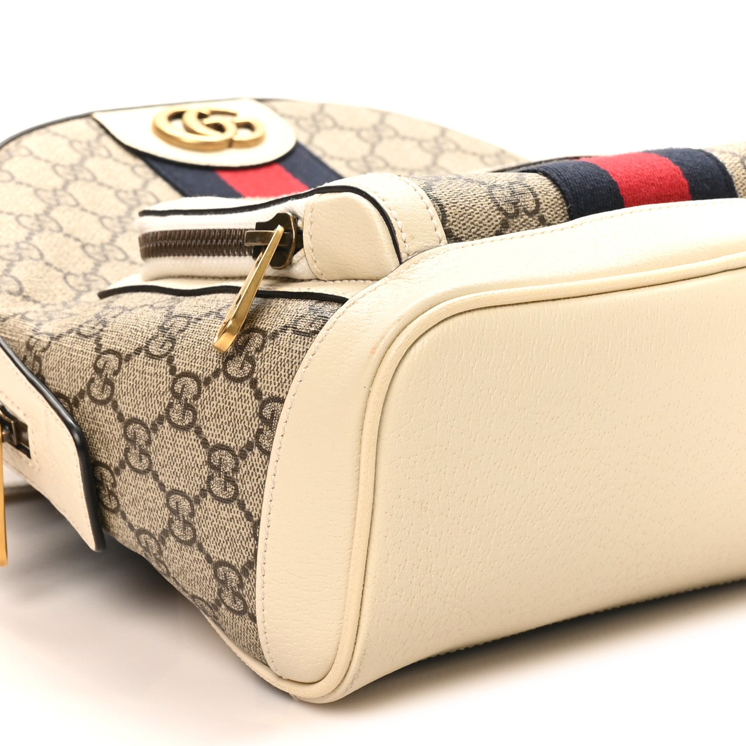 GG Supreme Monogram Textured Calfskin Web Small Ophidia Day Backpack Beige Ebony Mystic White