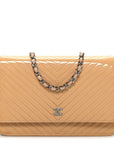 Patent Calfskin Chevron Quilted Wallet On Chain WOC Beige