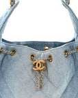 Washed Denim Quilted Small CHNL 25 Handbag Blue