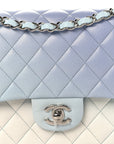 Perforated Lambskin Quilted Medium Double Flap Light Blue Light Purple White