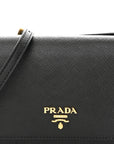 Saffiano Metal Flap Wallet With Strap Black