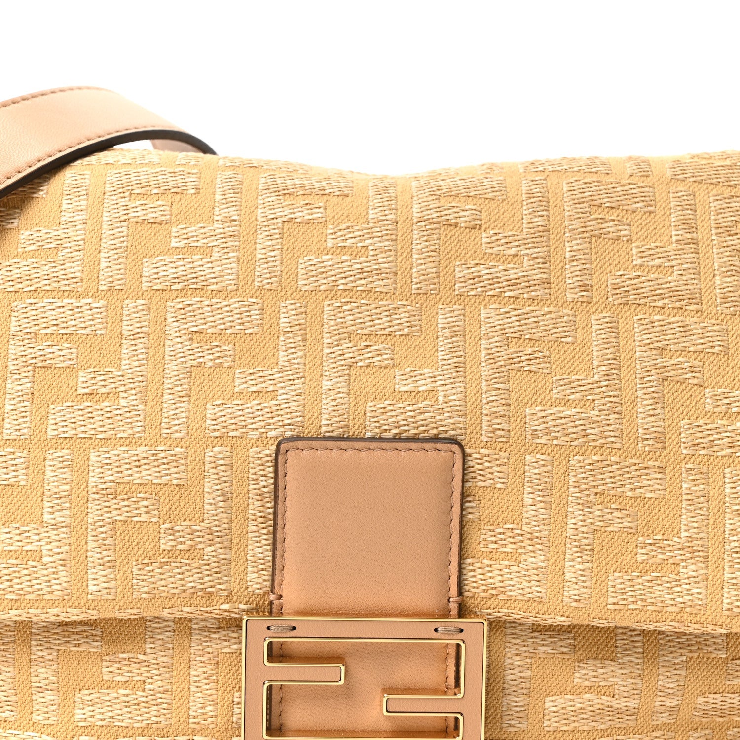 Fabric Jacquard Raffia Straw Fringe Medium Mamma Baguette Beige