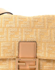 Fabric Jacquard Raffia Straw Fringe Medium Mamma Baguette Beige