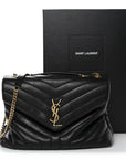 Calfskin Y Quilted Monogram Medium Loulou Chain Satchel Black