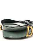 Beaded Calfskin Snakeskin Mini Saddle Bag Green