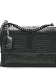 Calfskin Crocodile Embossed Medium Monochrome Monogram Sunset Black
