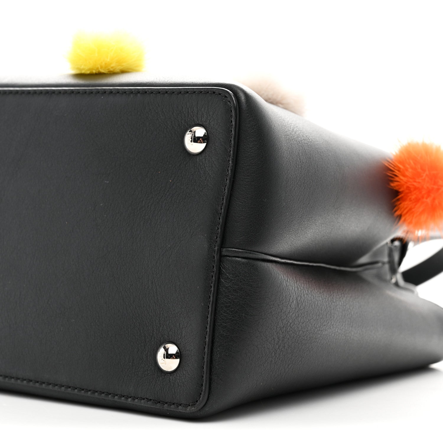 Vitello Dolce Mink Fur Pom Pom Petite 2Jours Tote Black Multicolor