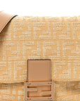 Fabric Jacquard Raffia Straw Fringe Medium Mamma Baguette Beige