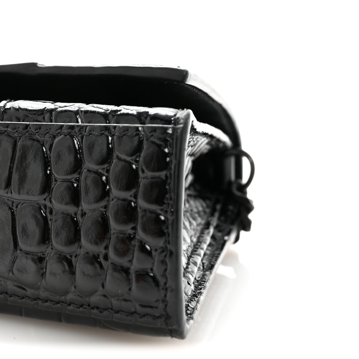 Shiny Calfskin Monochrome Crocodile Embossed Small Hourglass Evening Chain Bag Black