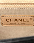 Grained Calfskin Quilted Large Label Click Flap Bag Black