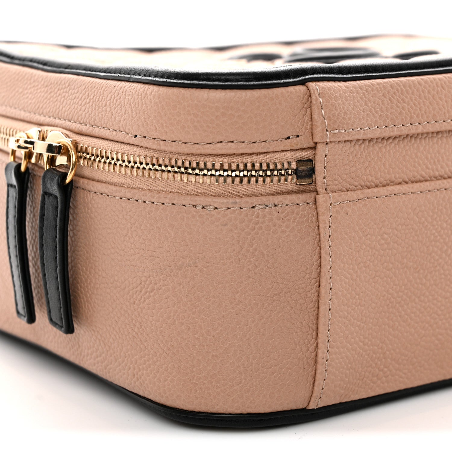Caviar Quilted Large CC Filigree Vanity Case Beige Black