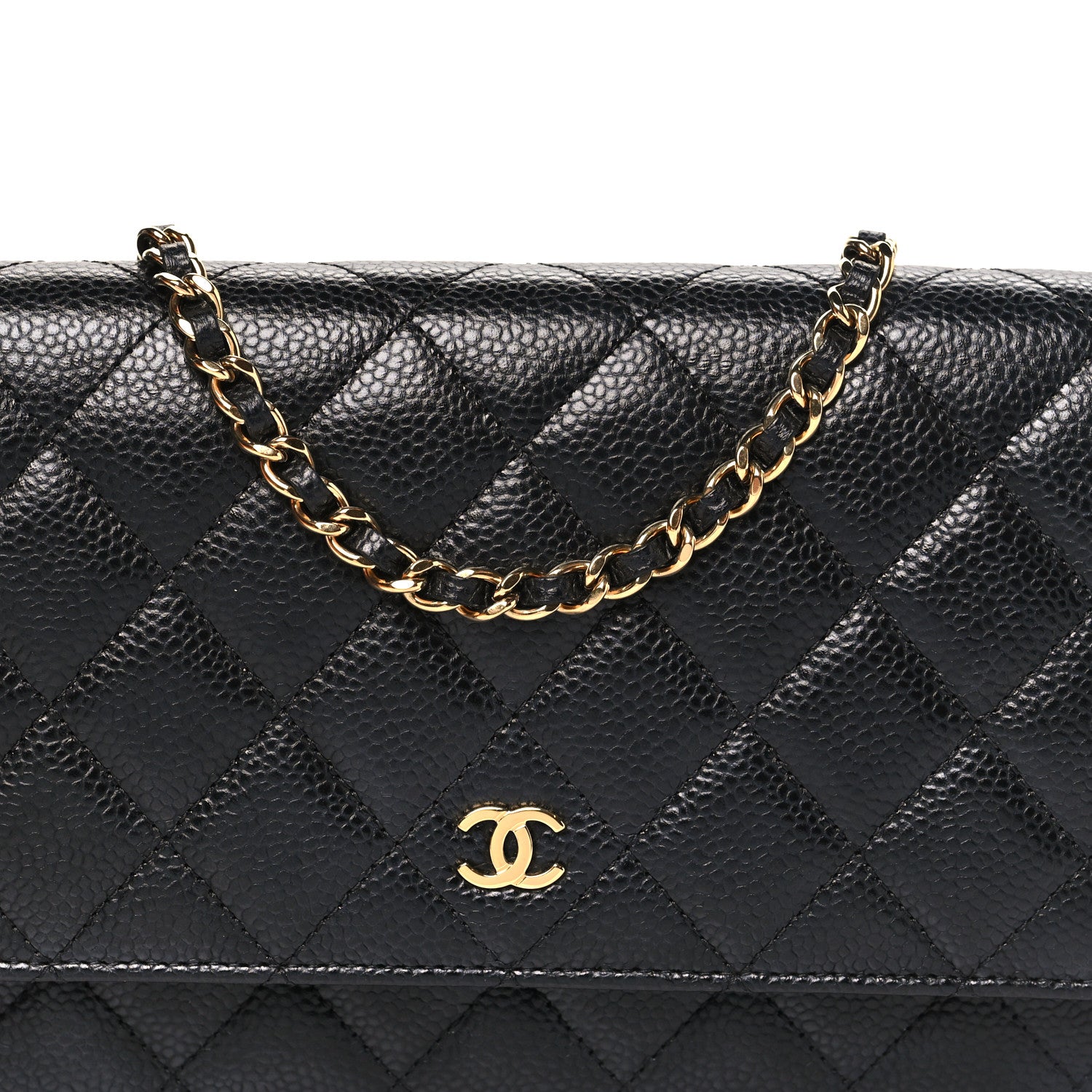 Caviar Quilted Wallet on Chain WOC Black