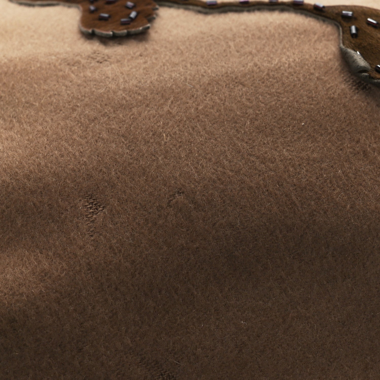 Wool Pony Hair Flower Applique Baguette Brown
