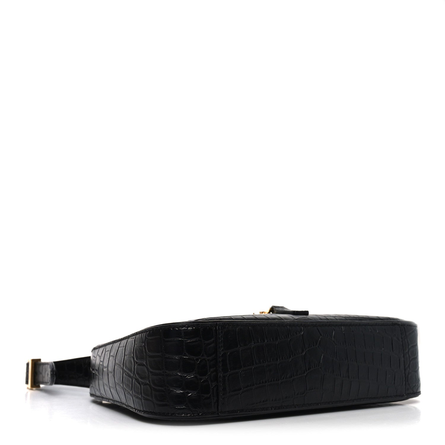 Calfskin Crocodile Embossed Le 5 A 7 Hobo Black