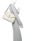 Lambskin Quilted Medium Loulou Puffer Monogram Chain Satchel Crema Soft