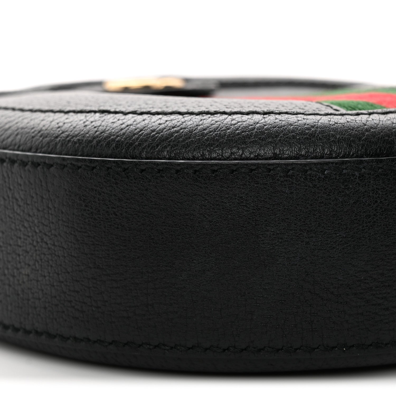 Grained Calfskin Web Mini Ophidia Round Shoulder Bag Black