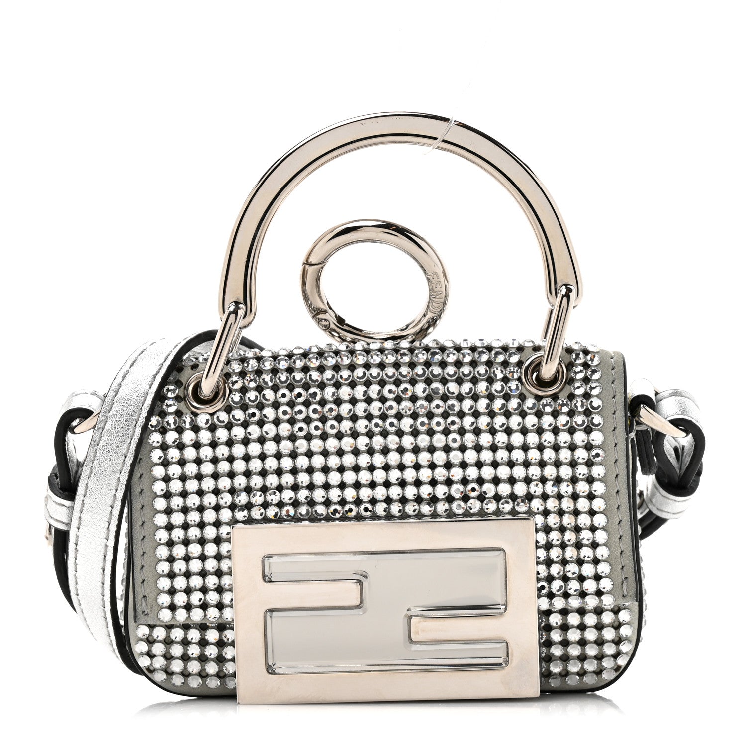Nubuck Crystal Catalan Mirror Nano Maxi Buckle Baguette Charm Pietra Argento
