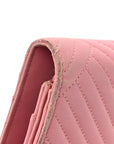 Lambskin Quilted CC Crossing Wallet On Chain WOC Pink