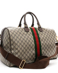 GG Supreme Monogram Textured Dollar Calfskin Web Medium Ophidia Carry-On Duffle Bag Beige Ebony New Acero