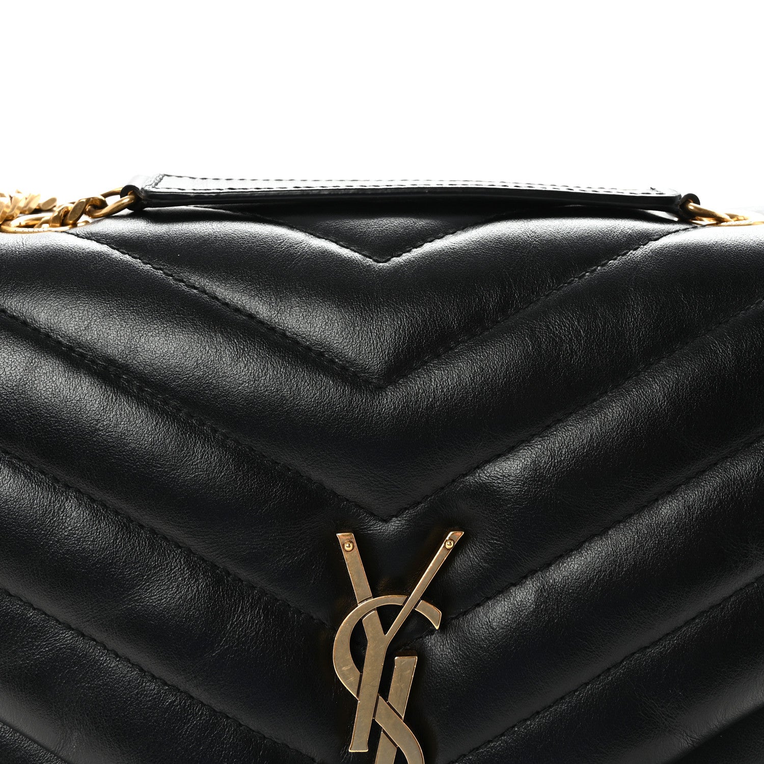 Calfskin Y Quilted Monogram Medium Loulou Chain Satchel Black