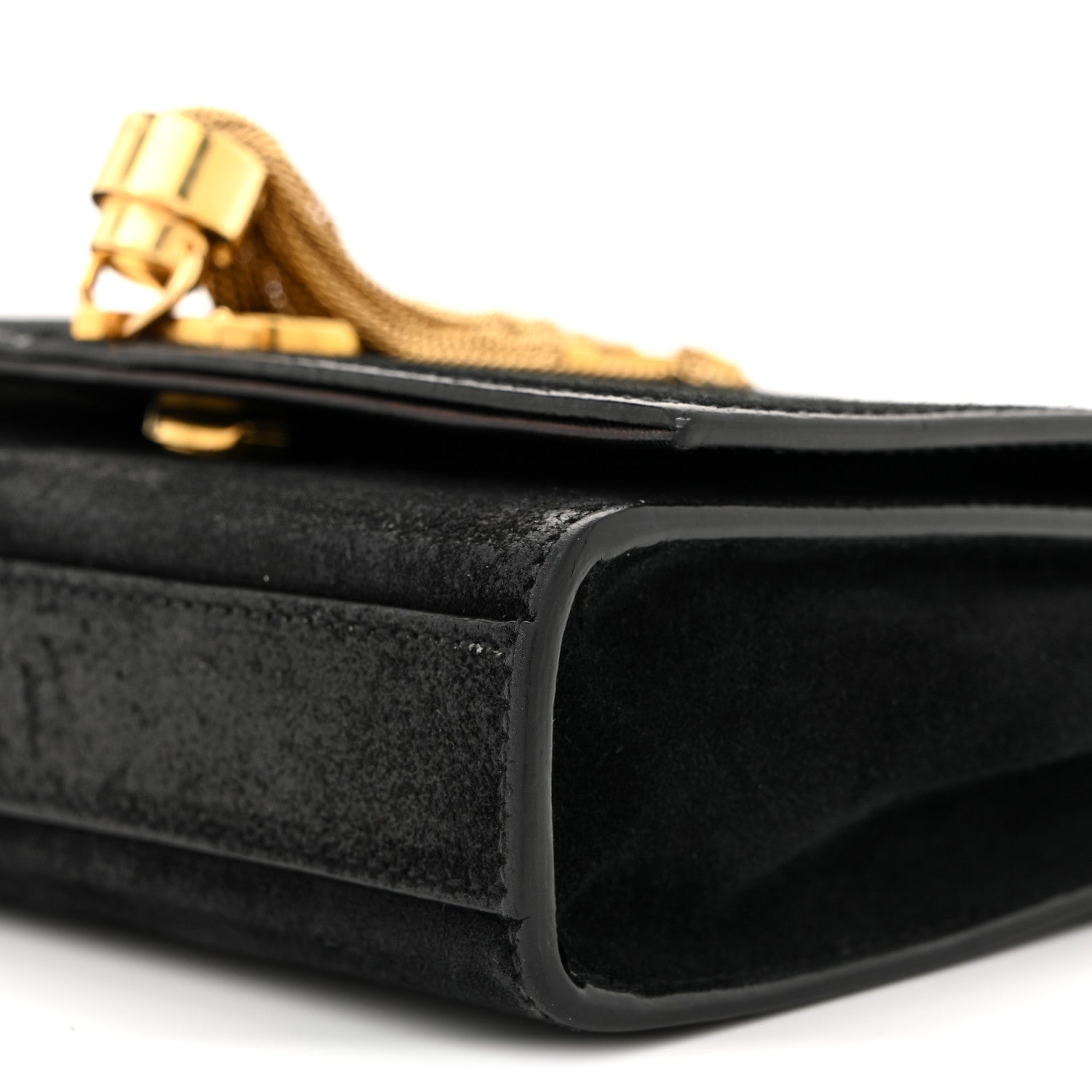 Suede Small Classic Monogram Kate Tassel Satchel Black