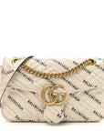 X BLNCG Calfskin Matelasse Logo Print Small GG Marmont Shoulder Bag White