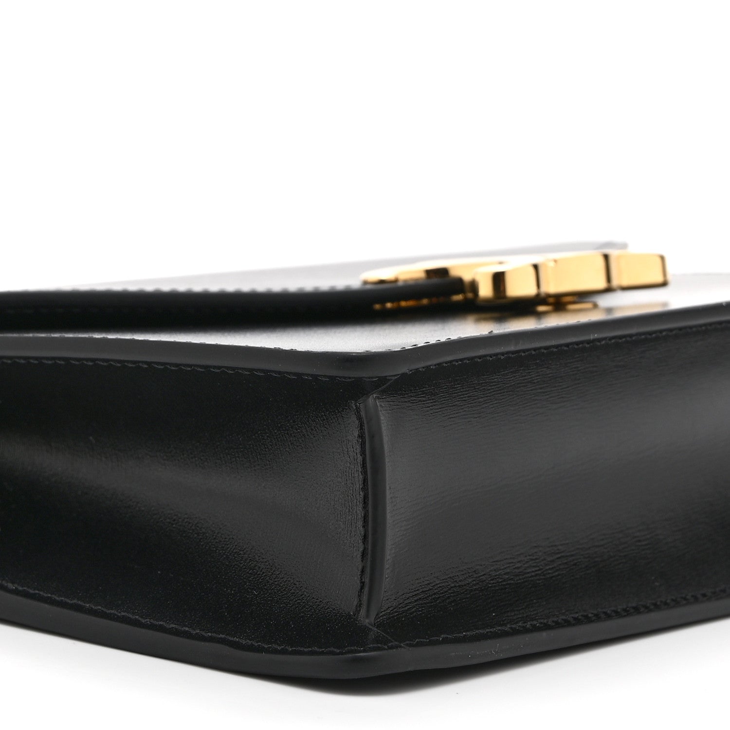 Shiny Calfskin Triomphe Margo Wallet on Chain Black