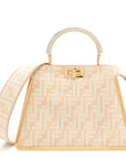 Chenille Suede Metal FF Small Peekaboo I SEE U Satchel Beige White